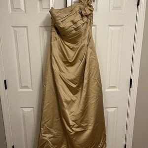 David’s Bridal One Sleeve Gold Dress